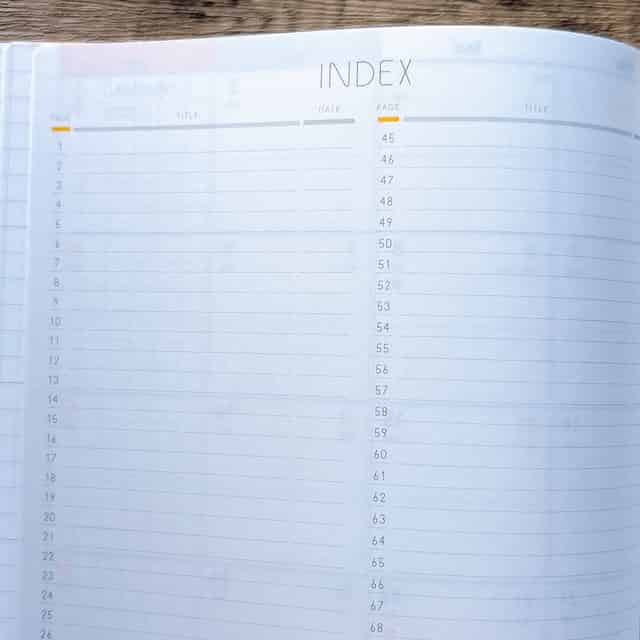 SUNNY手帳のインデックスページ