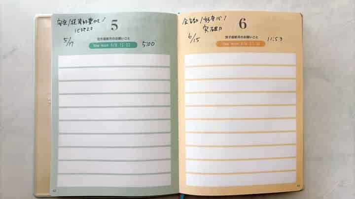 ライフクリエイトダイアリーの新月ワークページ