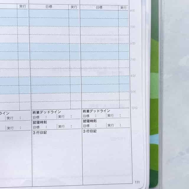 朝活手帳その日の終わりの記入欄