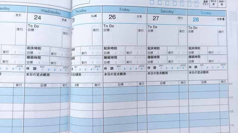 朝活手帳毎日の記入欄