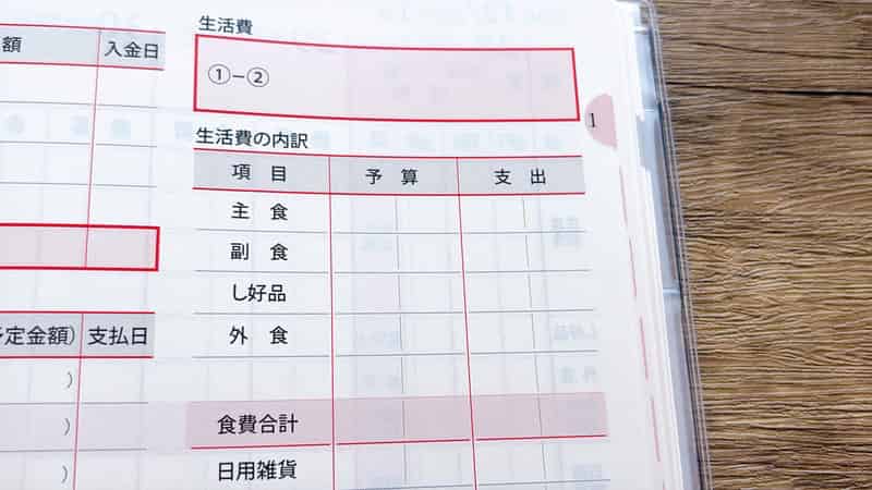 メモリー家計簿食費記入欄